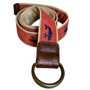 Preppy J Crew Canvas Belt Whale Print Nantucket Red S/M